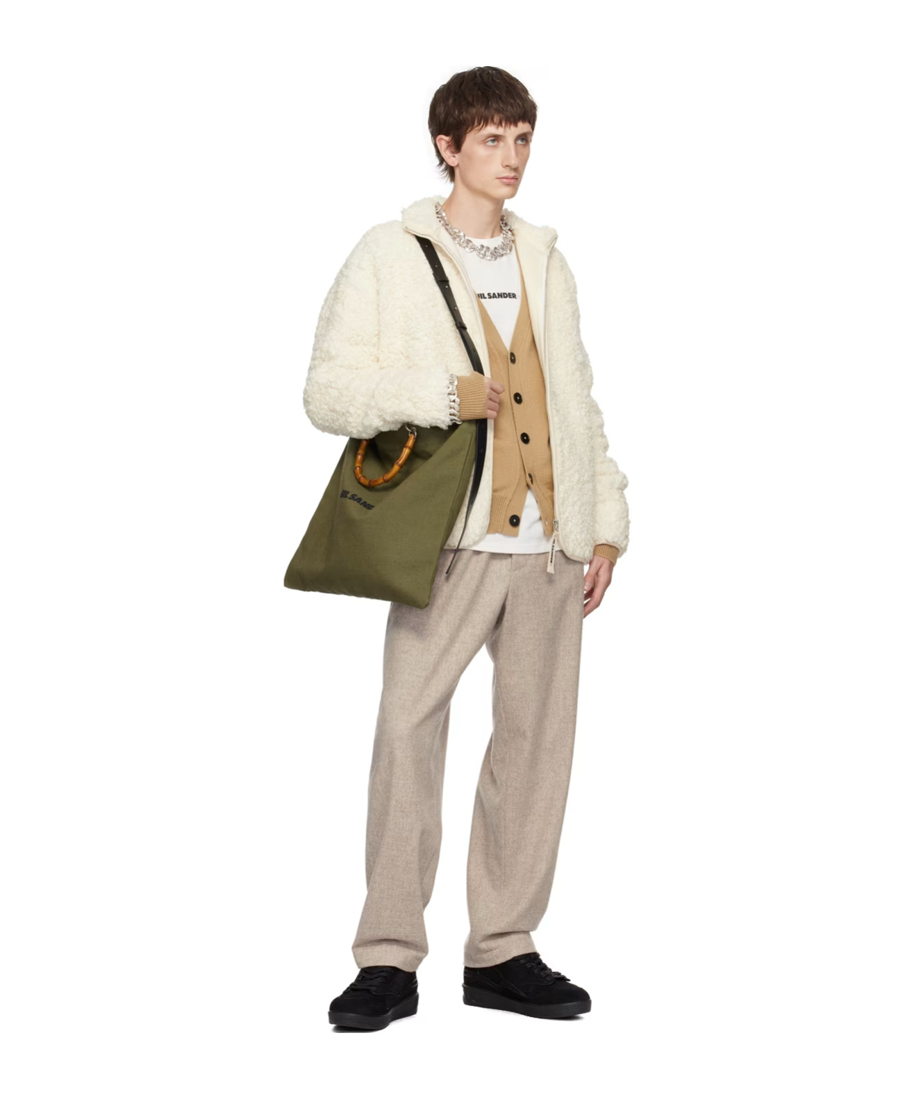 Jil Sander Hollowed-out Long-sleeved Cardigan In Nude