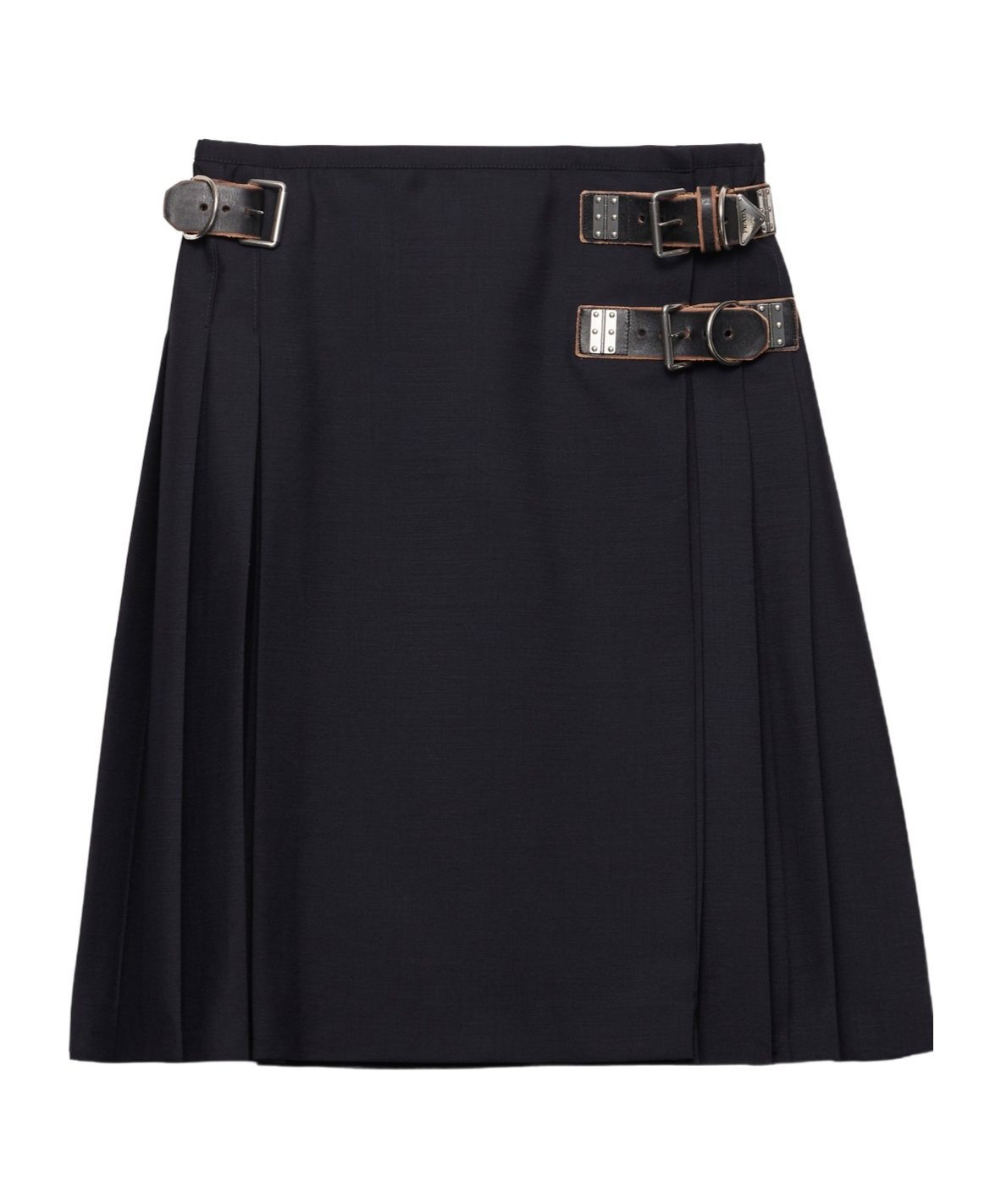 Prada Womens Blue Pleated Buckle-detail Mohair Wool-blend Midi Skirt