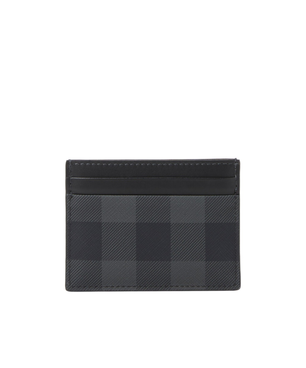 Burberry Compact Checkered Canvas Card Holder In Black