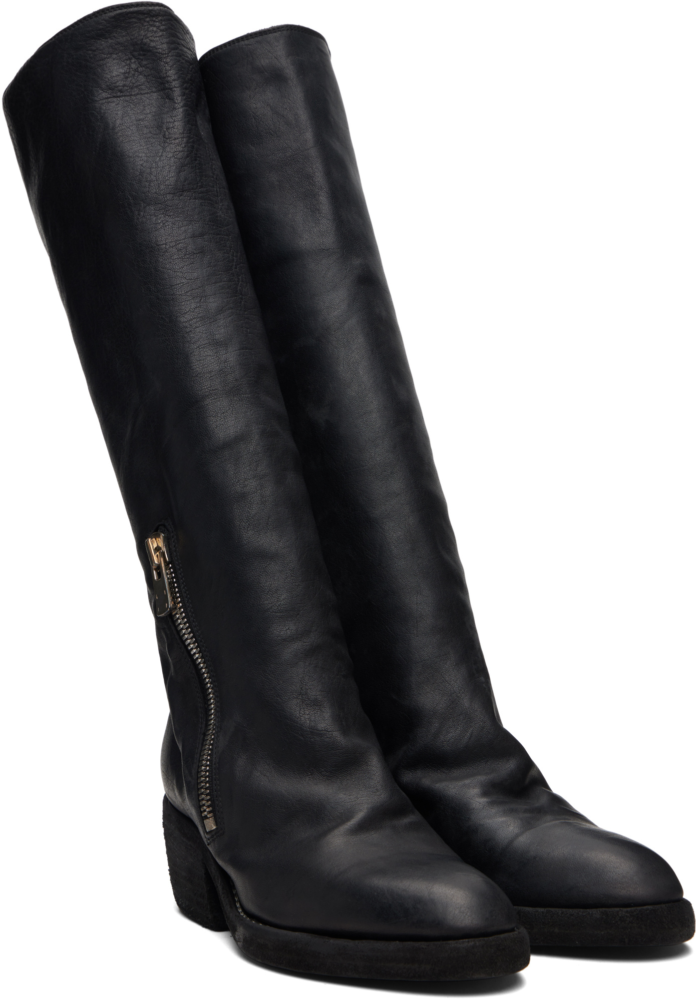 Guidi Black Soft Horse Black Side Zip Hi Boots In Black