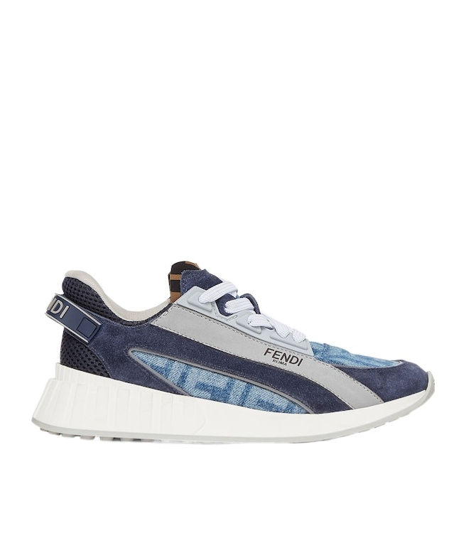 Fendi Kids Denim Lace-up Sneakers In White