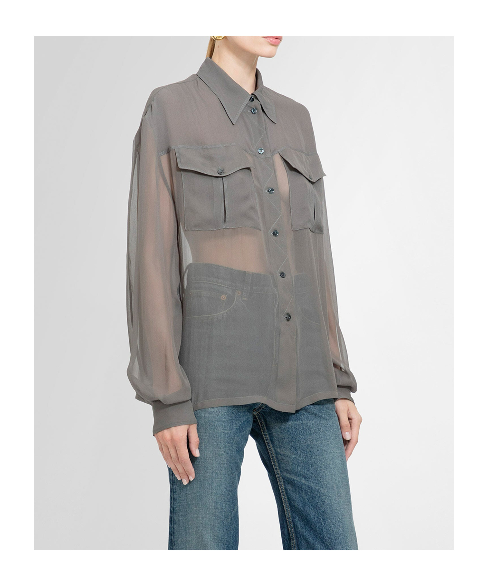 Saint Laurent Buttoned Long-sleeved Shirt In Gray