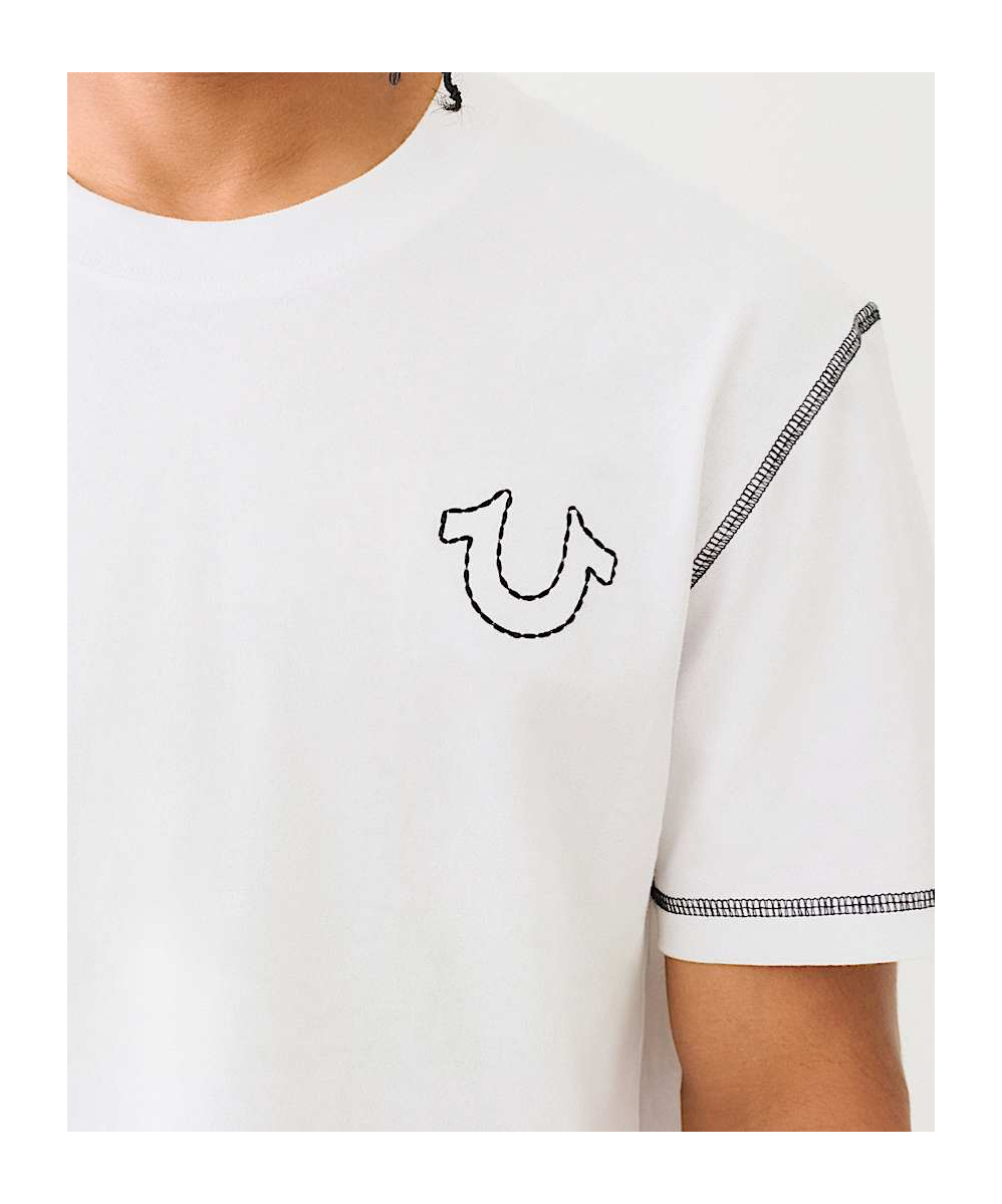 True Religion Embroidered Horseshoe Flatlock Tee In White