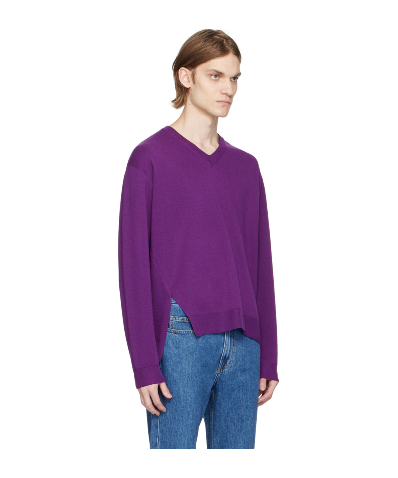 Shop Wooyoungmi V-neck Long-sleeved Sweater In Purple