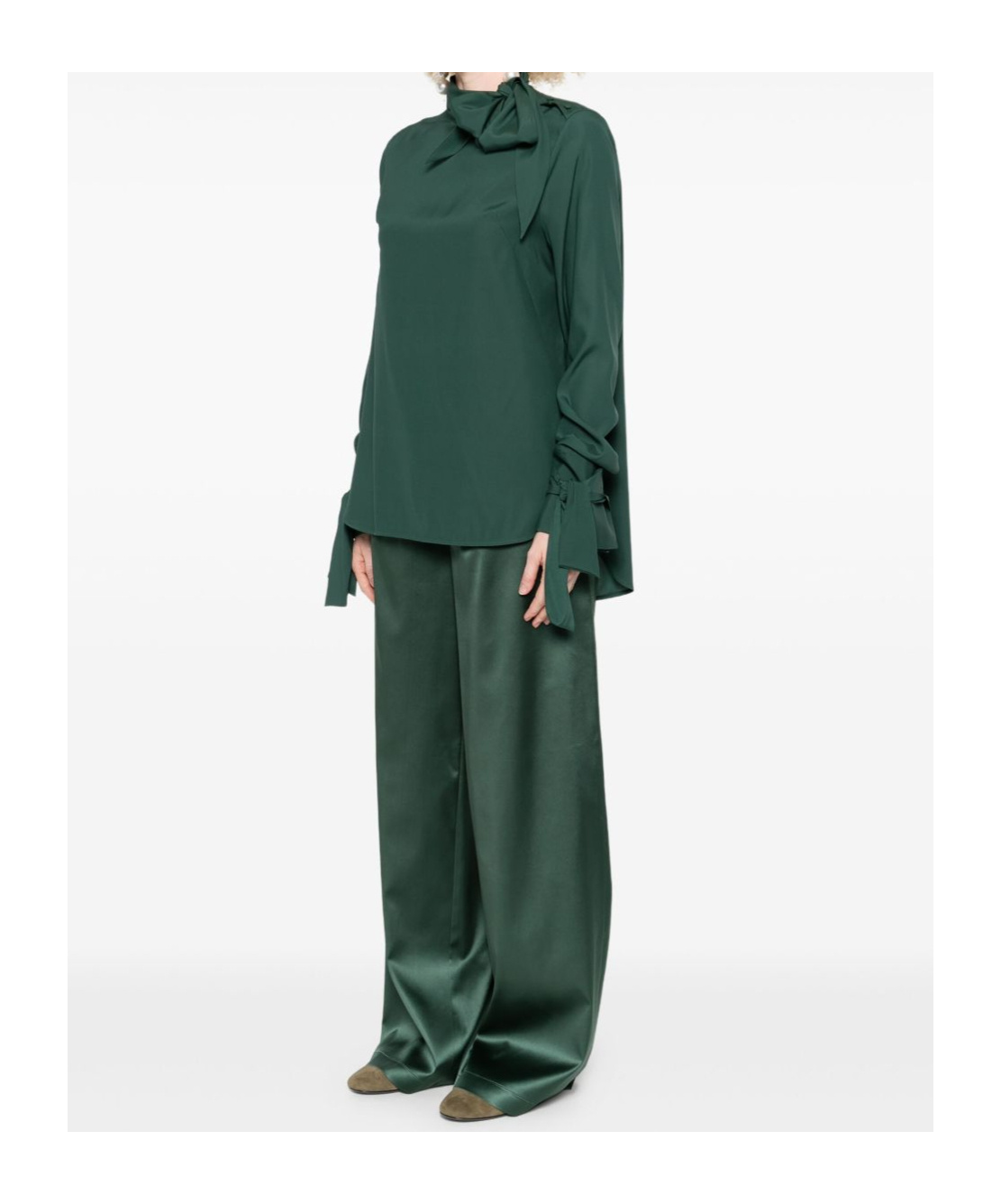 Ermanno Scervino Tie-neck Long-sleeve Blouse In Green