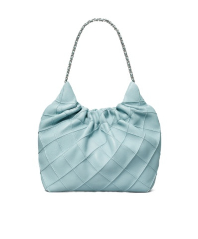 Tory Burch Mini Fleming Quilted Leather Hobo Bag In Blue