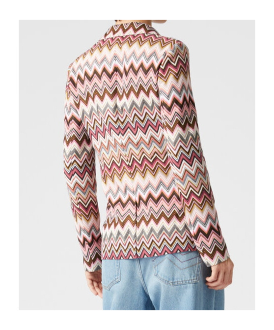 Missoni Single-breasted Blazer In Cotton And Zigzag Viscose In Pink