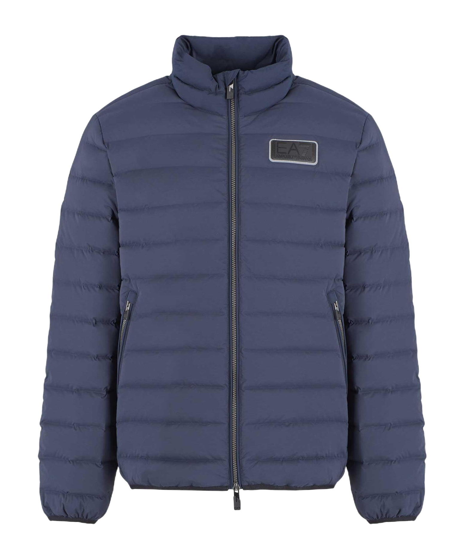 Ea7 Zippered Long-sleeved Down Jacket In Blue