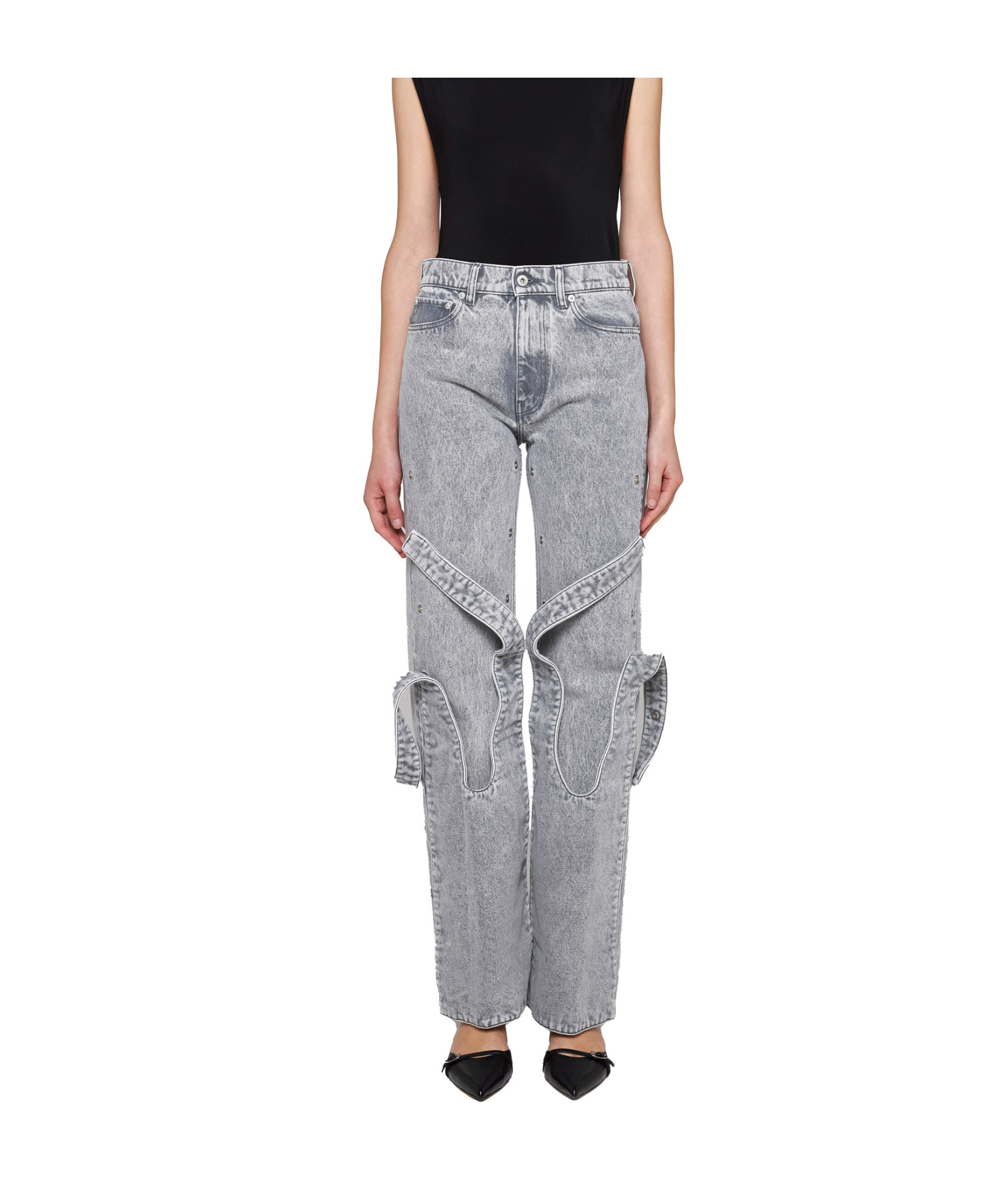 Y/PROJECT Y/PROJECT LOGO PATCH STRAIGHT LEG JEANS