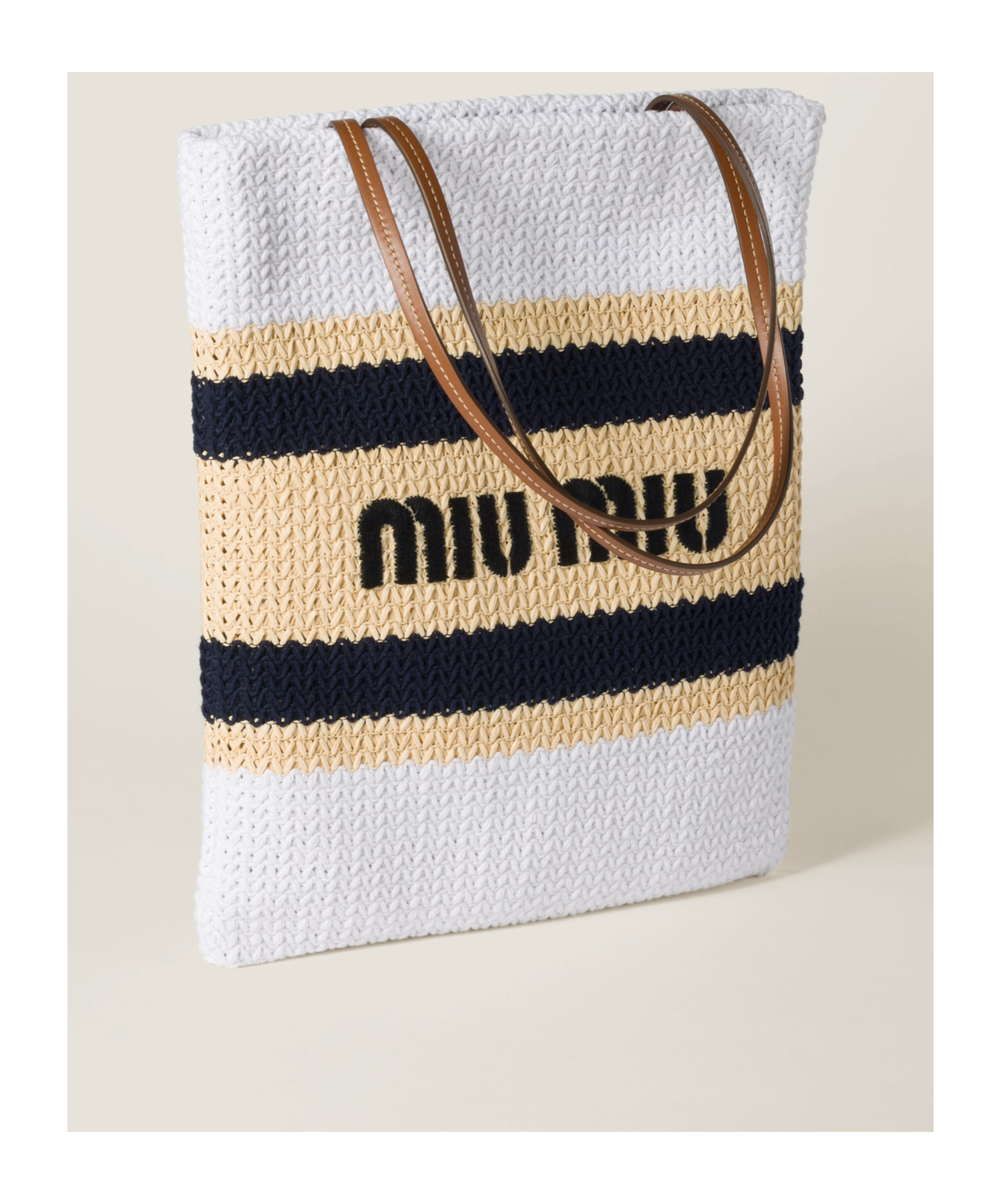 MIU MIU RAFFIA-EFFECT WOVEN TOTE BAG