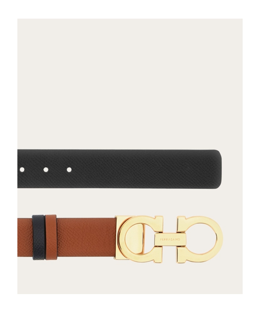 Ferragamo Gancini Reversible Grained Leather Belt In Brown
