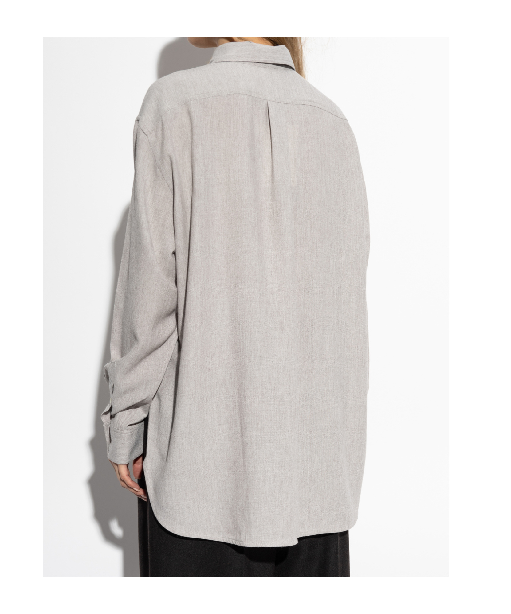 Totême Womens Pale Grey Melange Curved-hem Long-sleeves Woven-blend Shirt In Gray