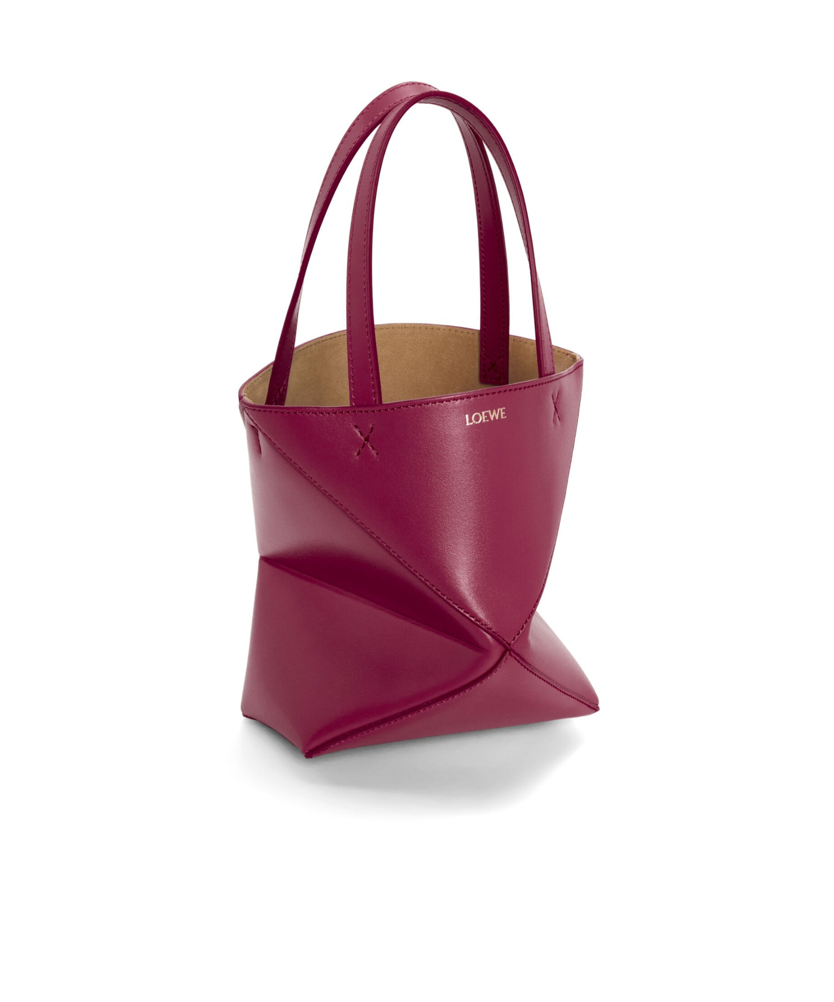 Loewe Mini Leather Puzzle Fold Tote Bag In Red