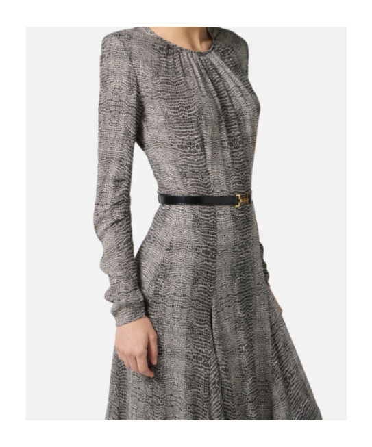 Elisabetta Franchi Python-print Belted Asymmetric Dress In Gray
