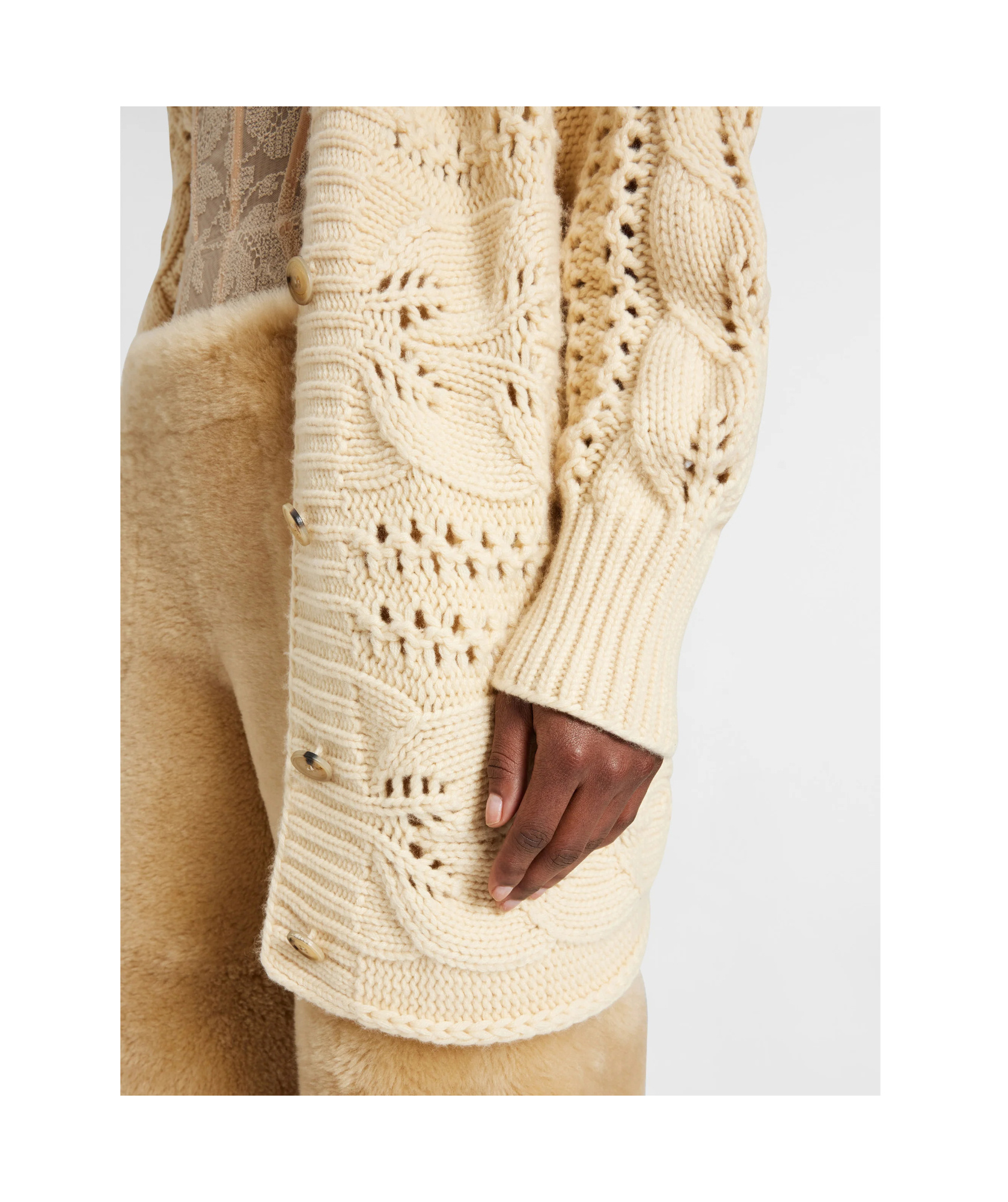 Ermanno Scervino Cashmere Cardigan With Leaf Stitch Knit In Brown