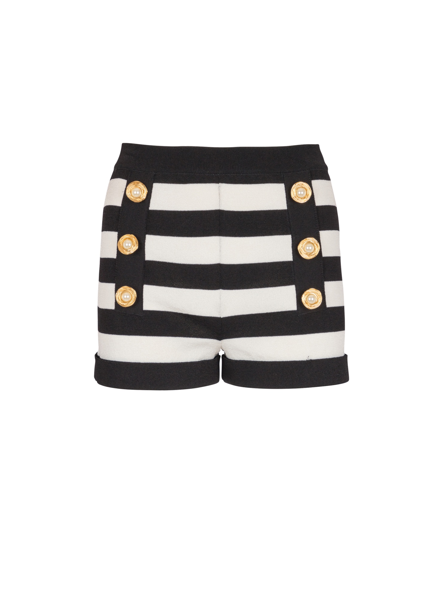 Shop Balmain Marinière Knit Shorts In Black