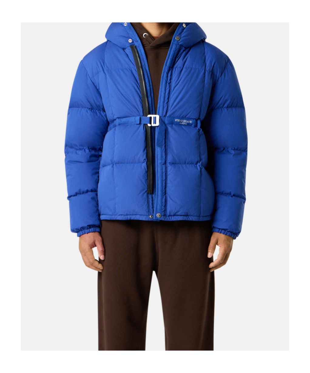 Stone Island Hooded Down Jacket With Anti-drop And Snap Pockets In Blue