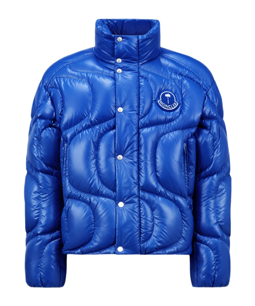Moncler X Palm Angels Haunani Short Down Jacket Blue In Blue