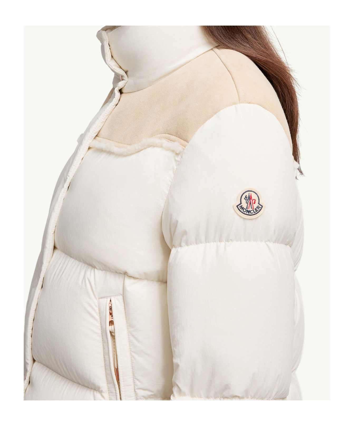 Moncler Angelys Suede-trimmed Short Down Jacket In Multi
