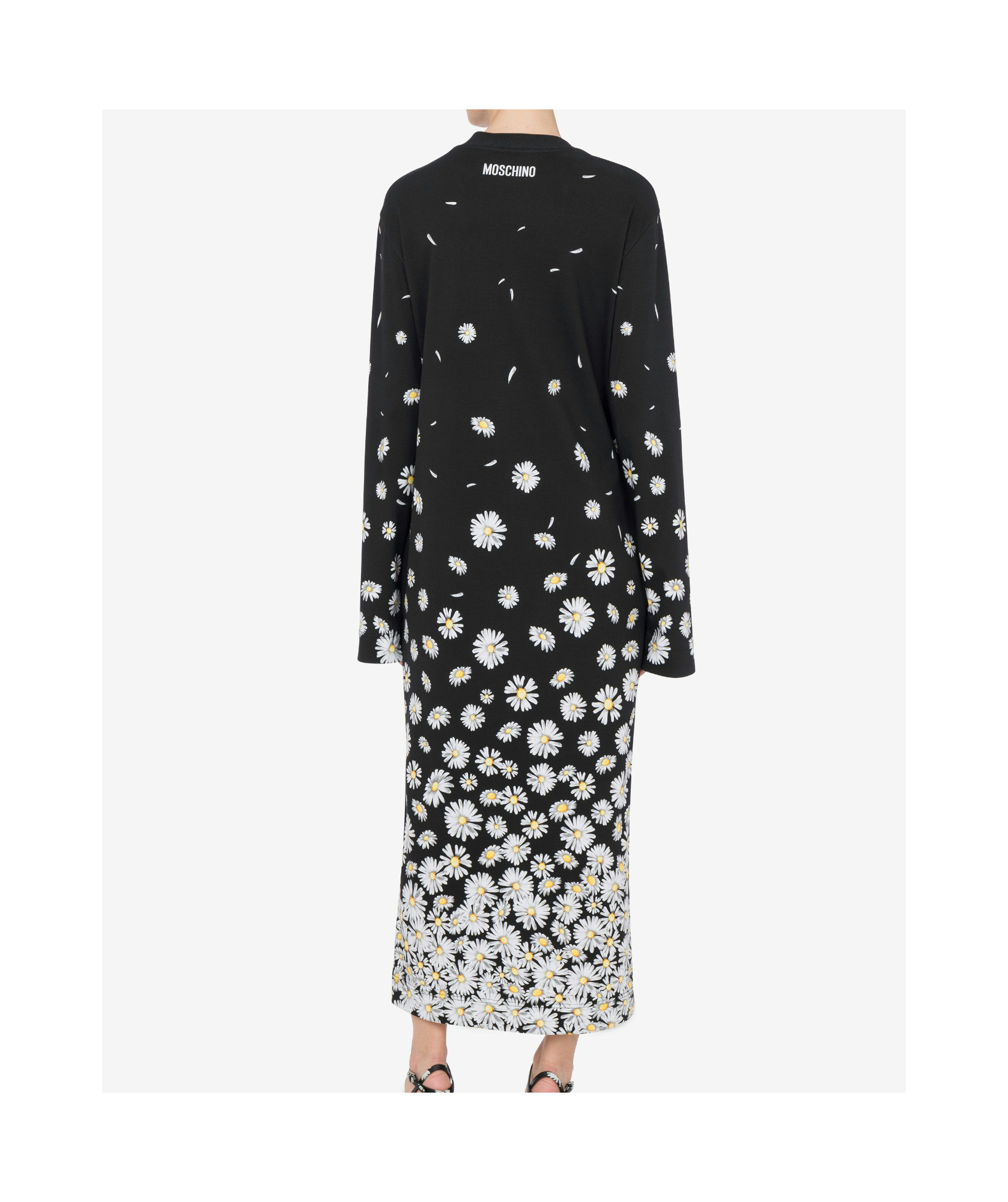 Moschino Black Interlock Daisy Degradé Maxi Dress In Black