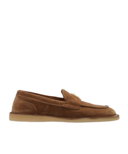 Dolce & Gabbana Dg Logo Suede And Shearling Loafers In Brown