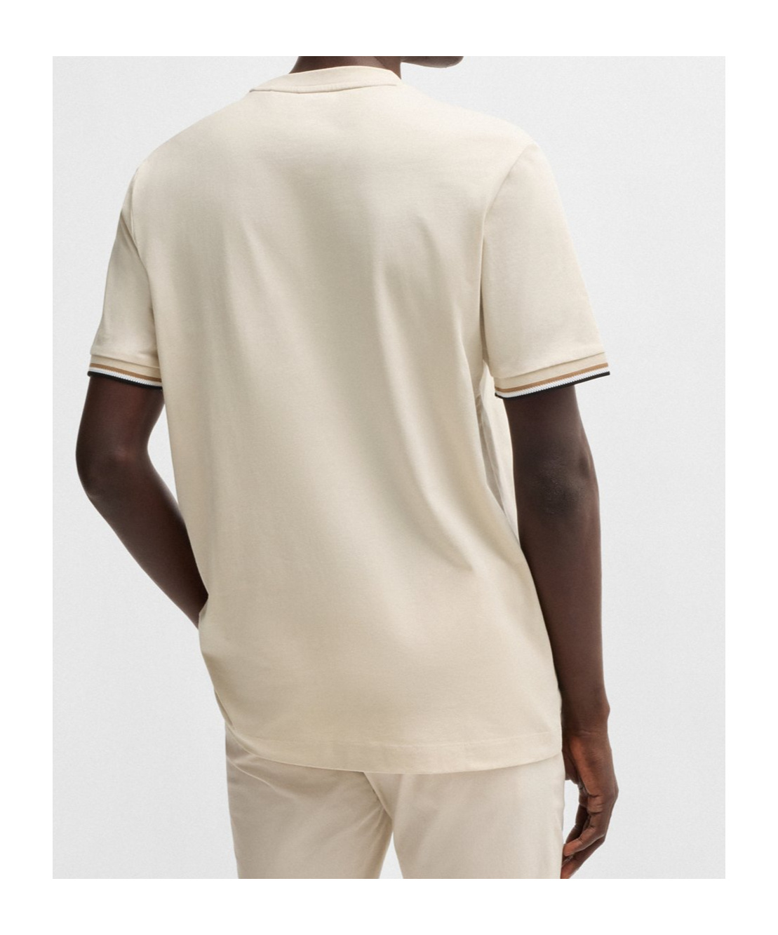 Hugo Boss Cotton-jersey T-shirt With Signature-stripe Cuffs In Nude