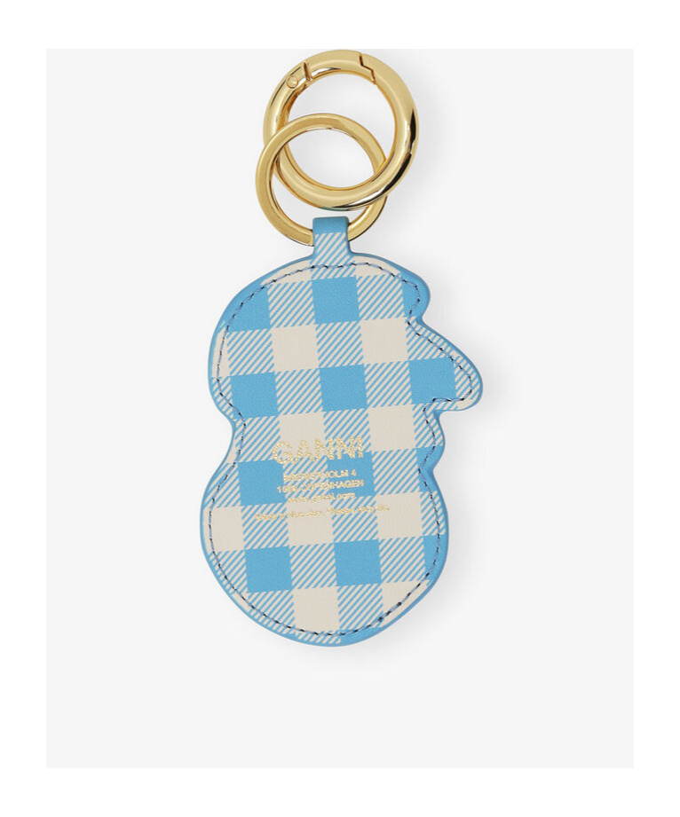 Ganni Apple Keyring Checkered Pattern Embroidered Design In Gold