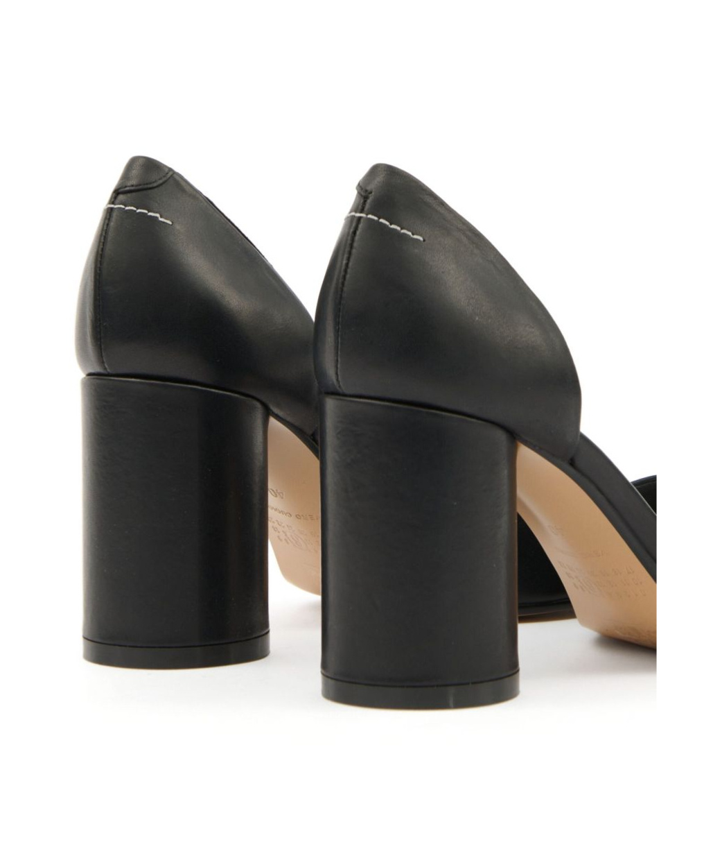 Mm6 Maison Margiela Black Shiny Vegetable Tanned Leather Court Heels In Black