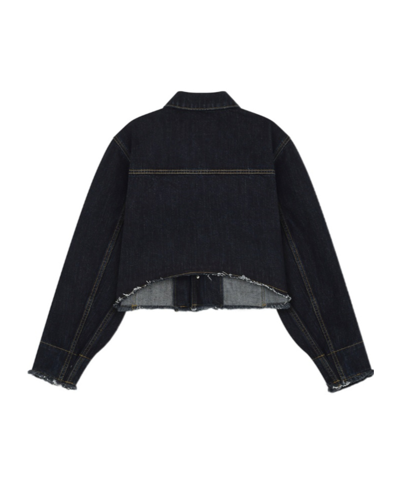 We11 Done Navy Cropped Denim Jacket In Blue
