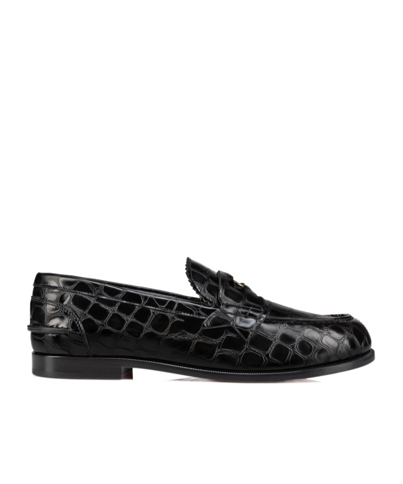 Christian Louboutin Penny Donna Crocodile-effect Leather Loafers In Black