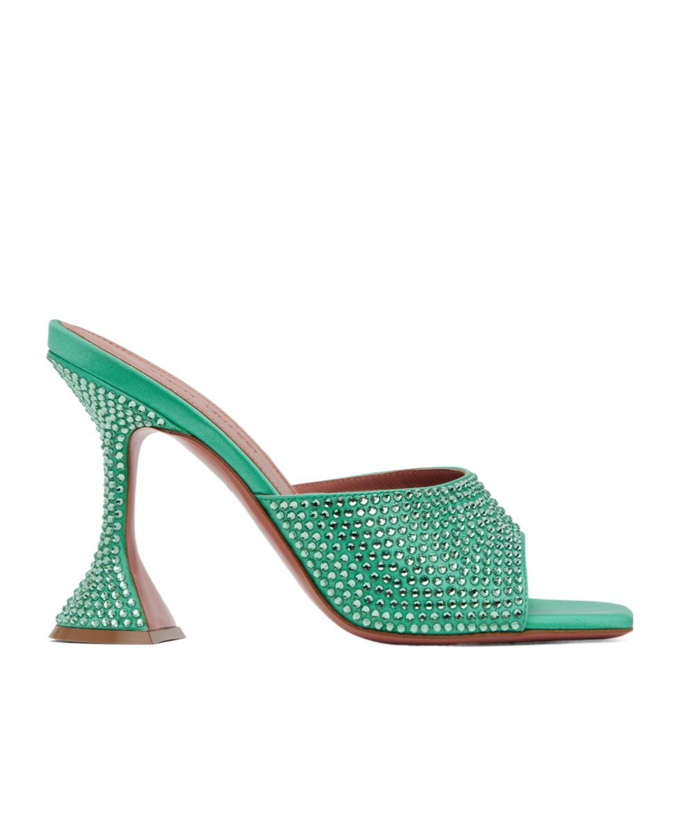 Amina Muaddi Woman Sandals Green Size 8 Textile Fibers In Green