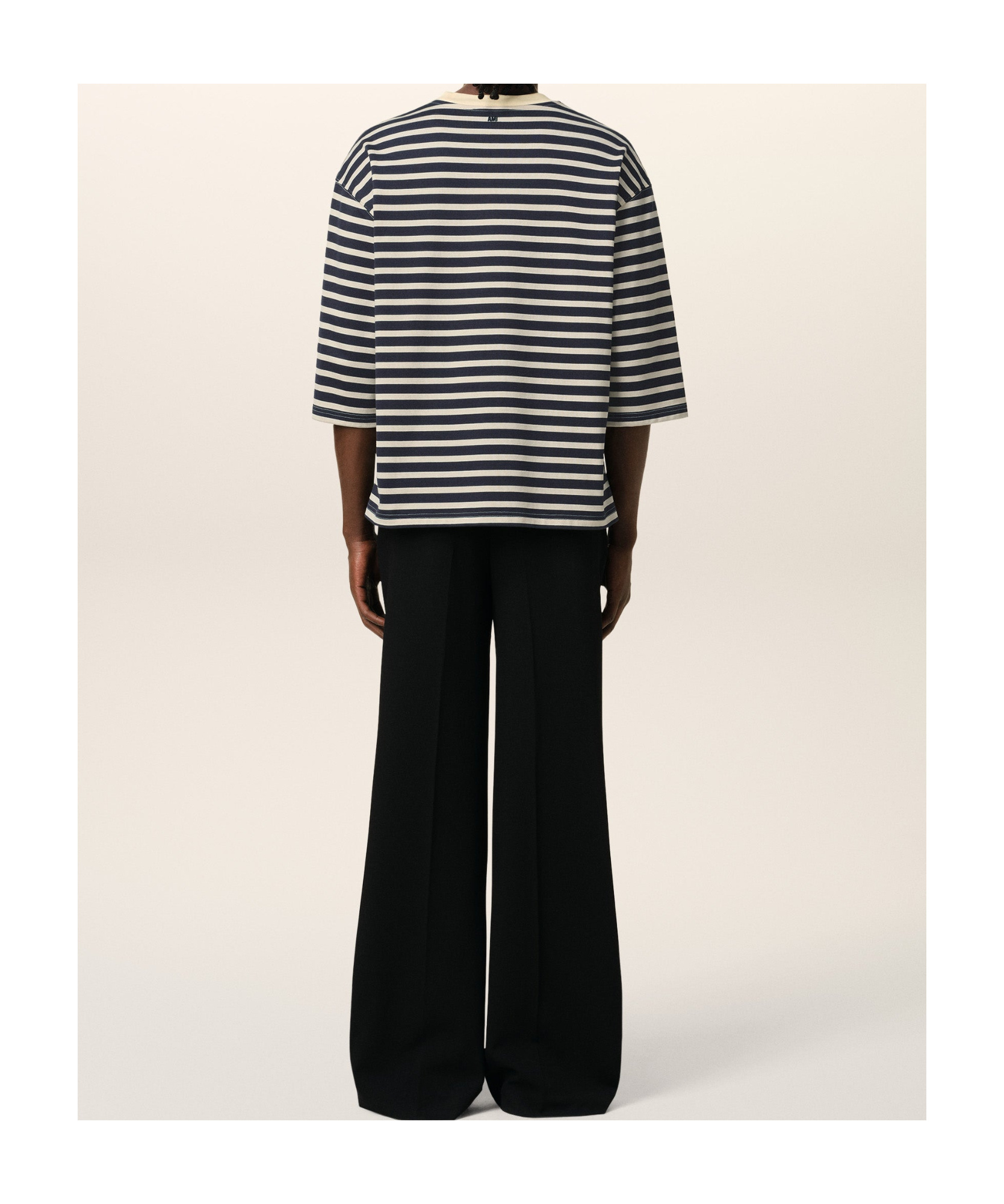 Ami Alexandre Mattiussi Navy Recycled Cotton Loose Striped T-shirt In Black