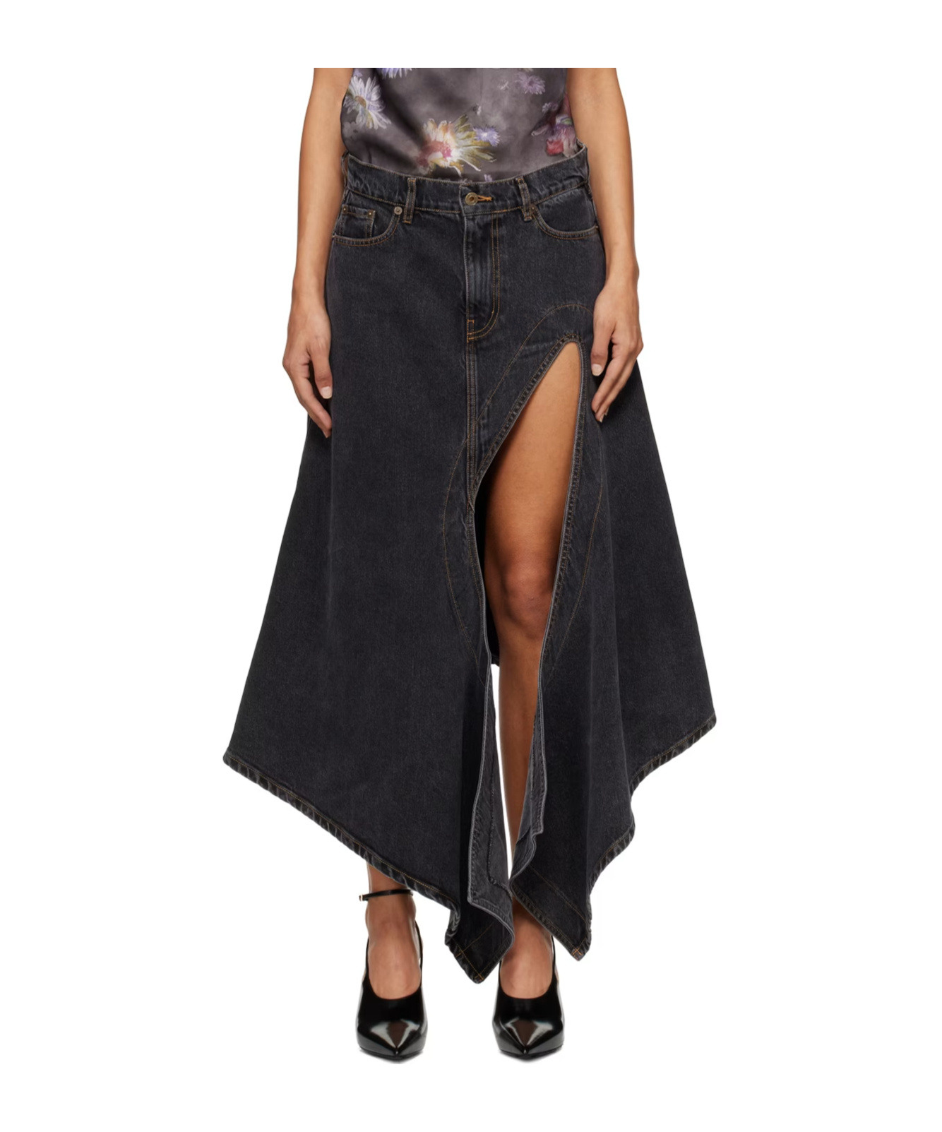 Y/project Split Asymmetrical Skirt In Black
