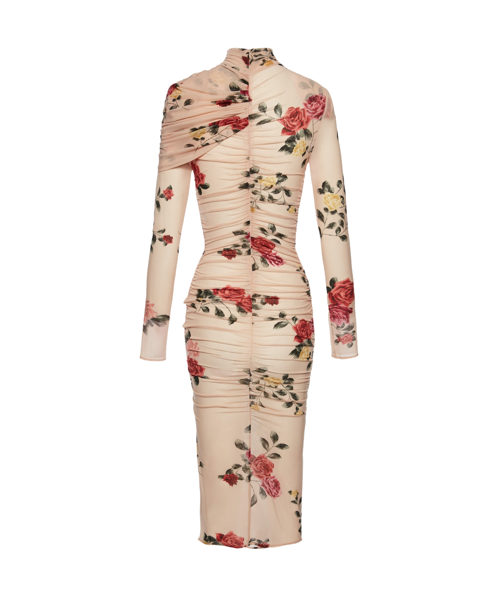 Magda Butrym Draped High Neck Midi Dress In Beige Print In Nude