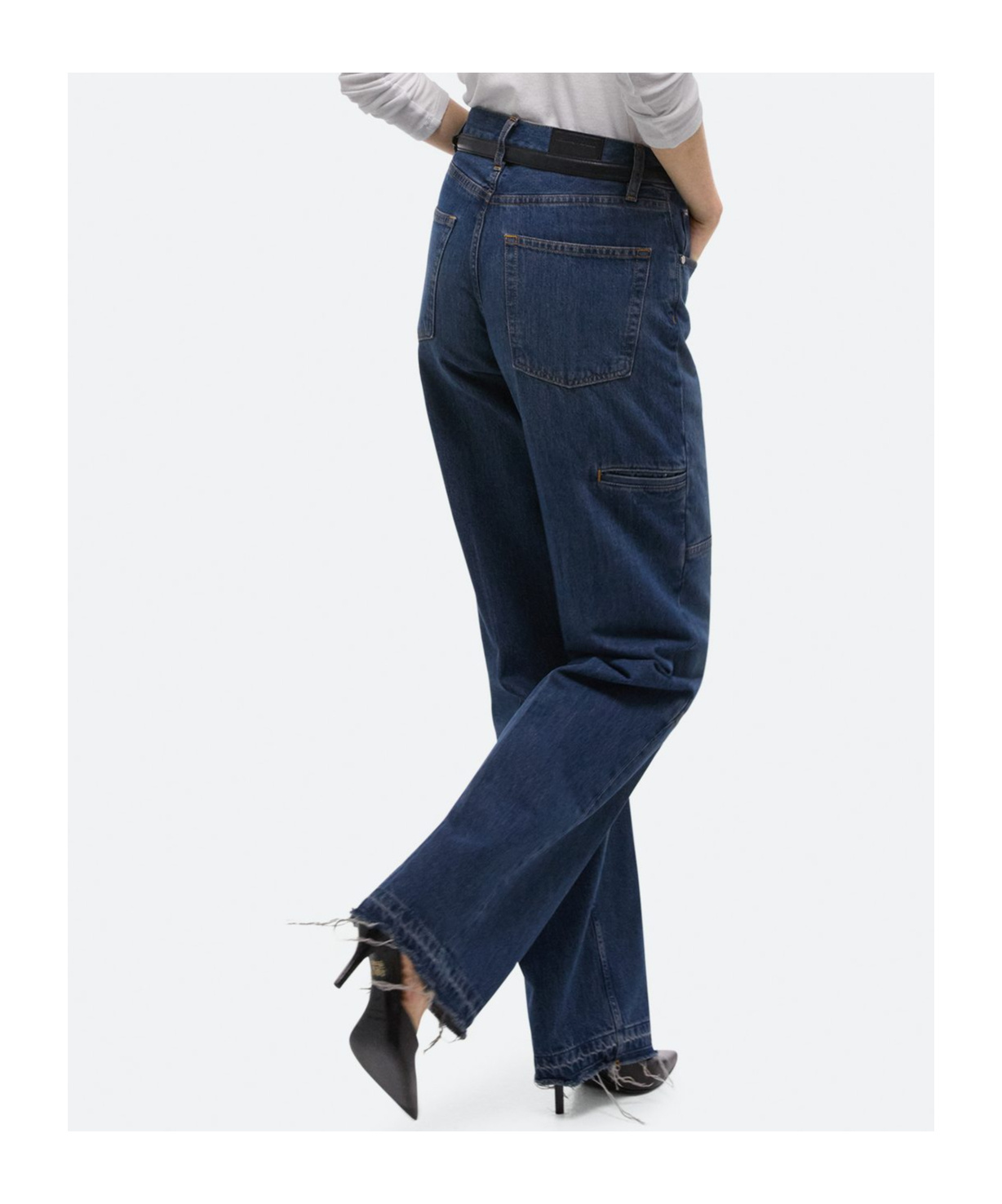 Helmut Lang Women's Frayed-hem Straight-leg Carpenter Jeans In Blue