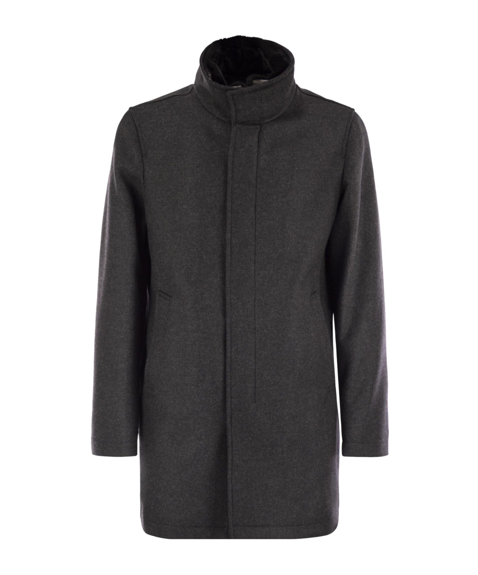 Herno Faux Fur Collar Wool-blend Car Coat In Black