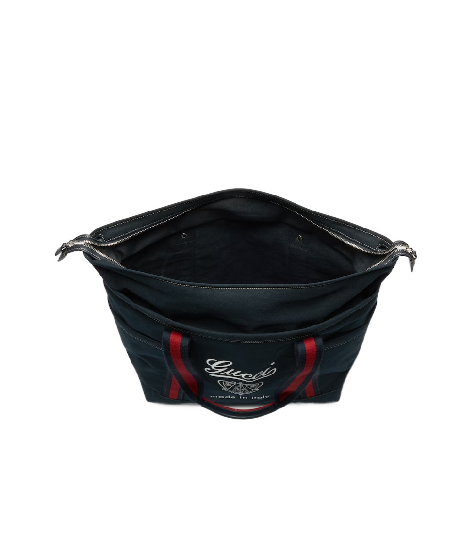 Gucci Medium Printed Canvas Bag With Web In Dark Brown