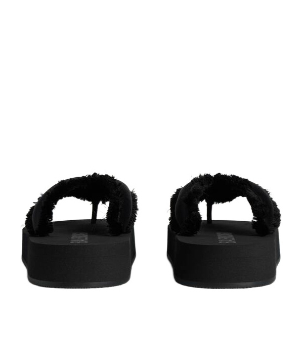 Balenciaga Fringed Strap Logo Embroidered Sandals For Women In Black