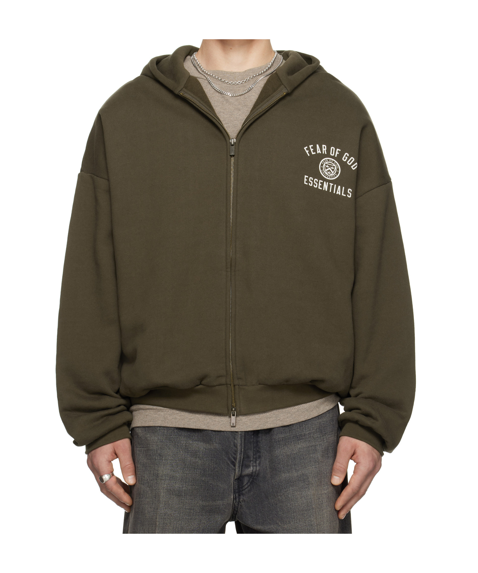 Essentials Heavy Fleece Full-zip Hoodie In Brown