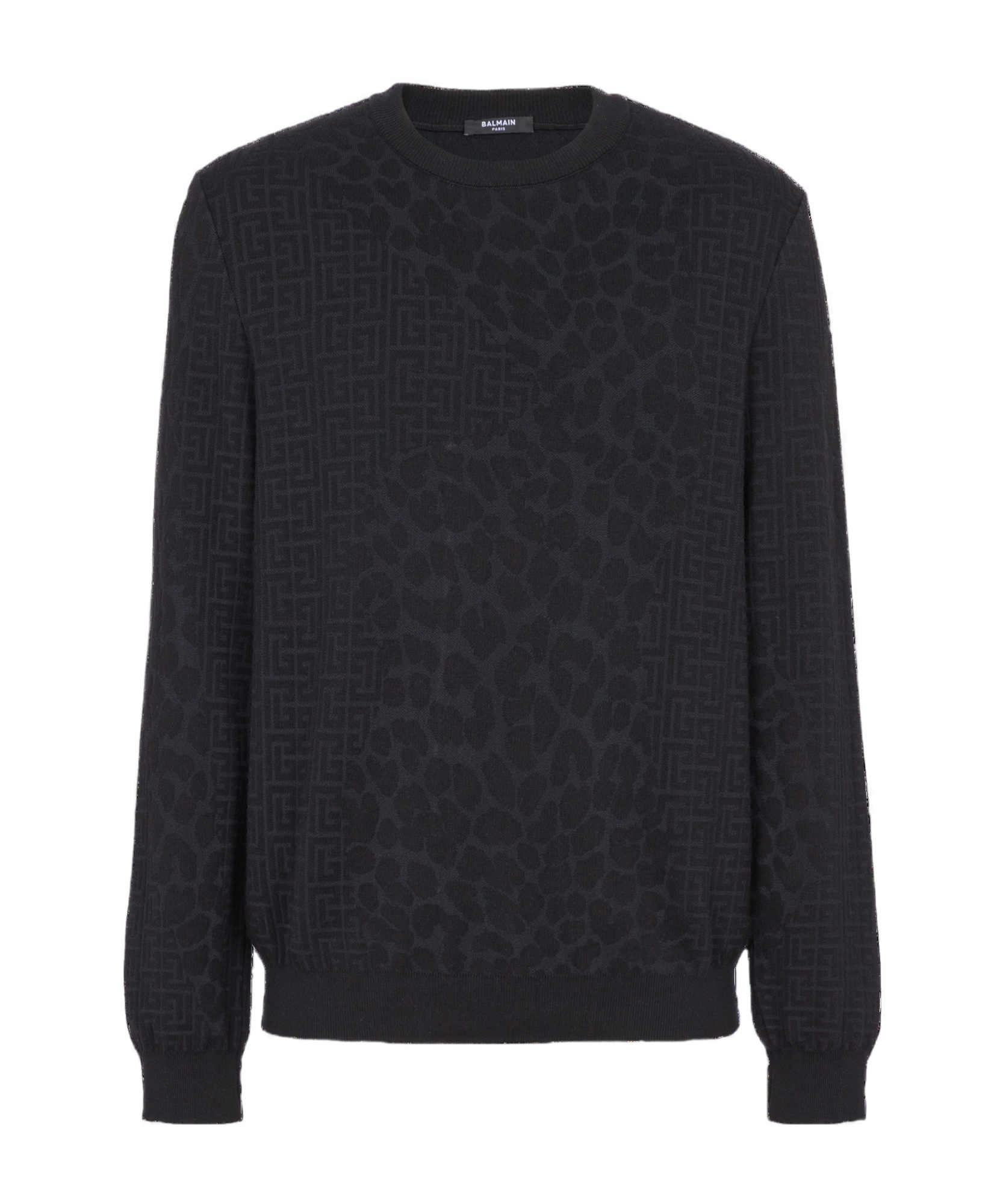 Balmain Monogram Knit And Leopard Pattern Jumper In Black