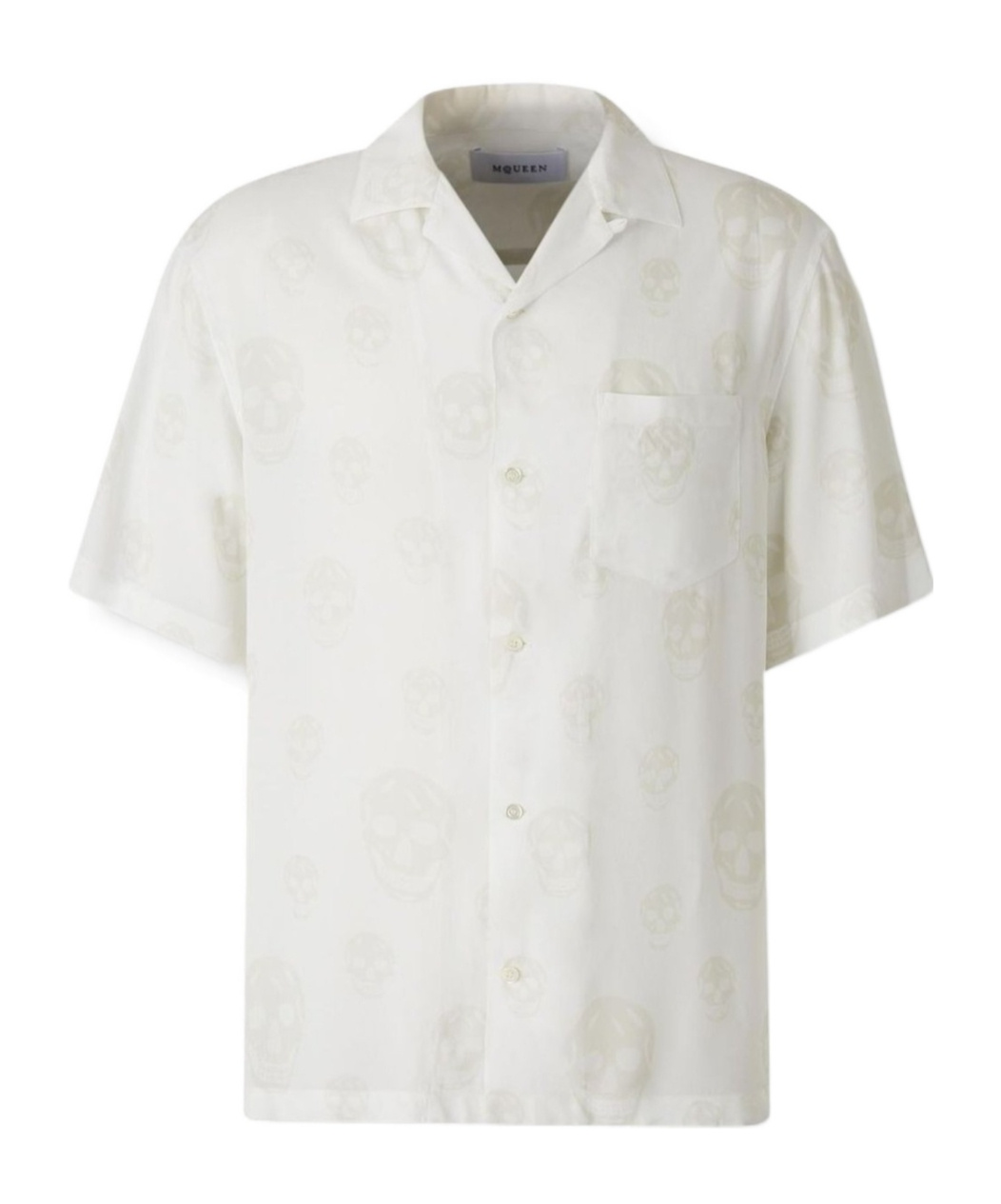 Alexander Mcqueen Short Sleeved Skull Jacquard Shirt In White