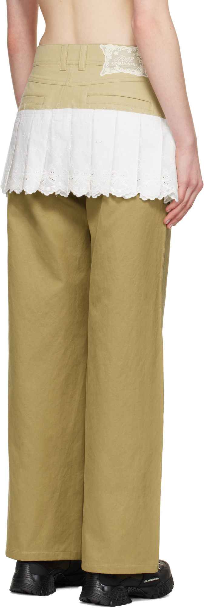 Shop Andersson Bell Lace-pleats Trousers In Beige/white