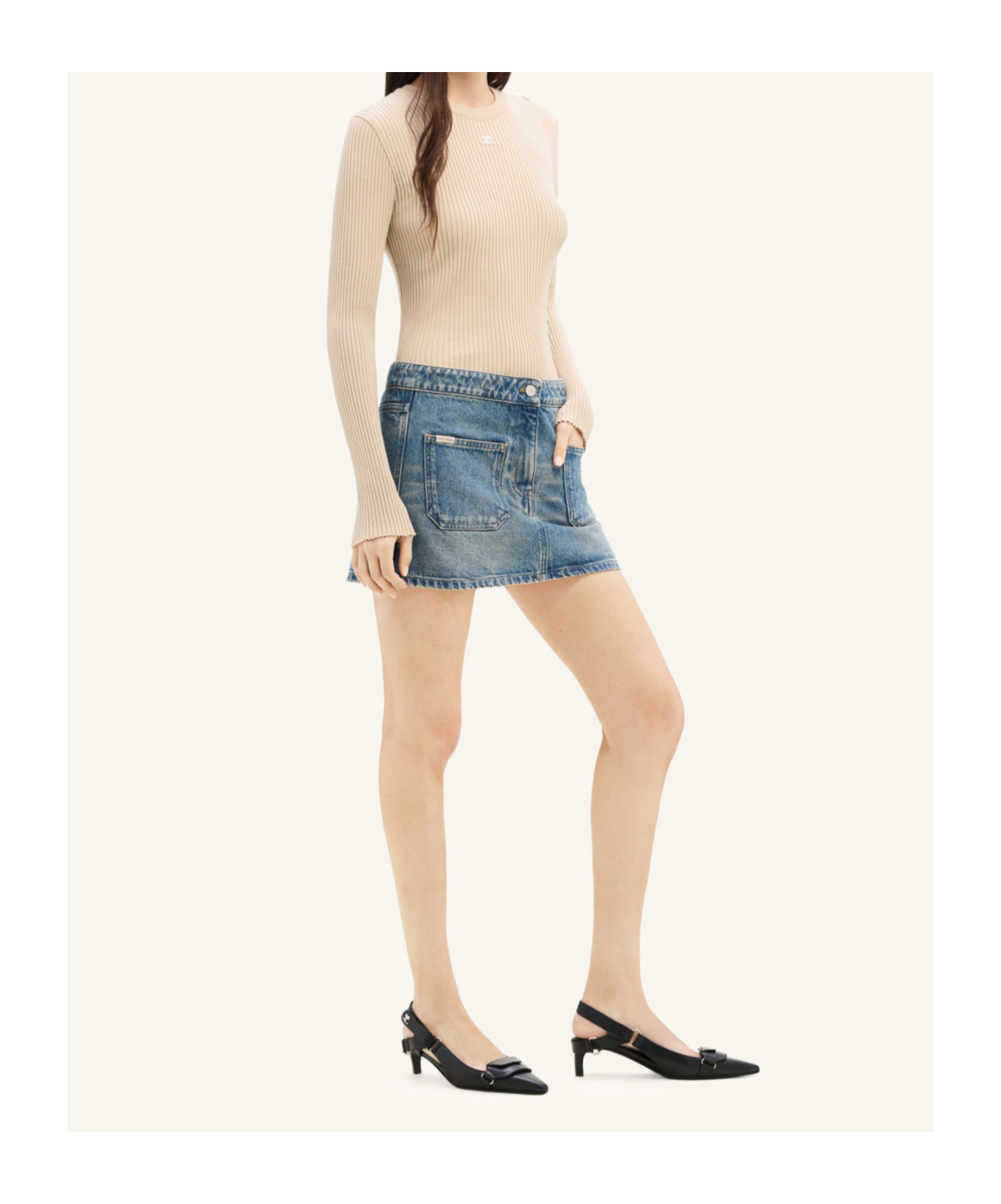 Courrèges Pocket Denim Miniskirt In Gray