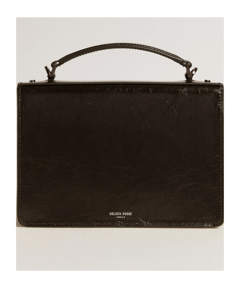 GOLDEN GOOSE VENEZIA BAG IN BLACK METALLIC LEATHER WITH BLACK DETAILS