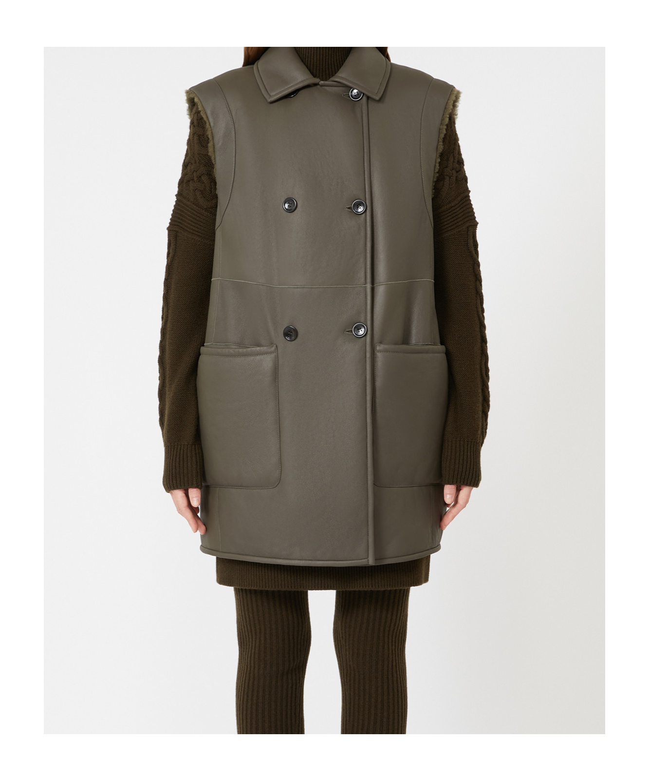 Max Mara Double-breasted Shearling Coat In Green