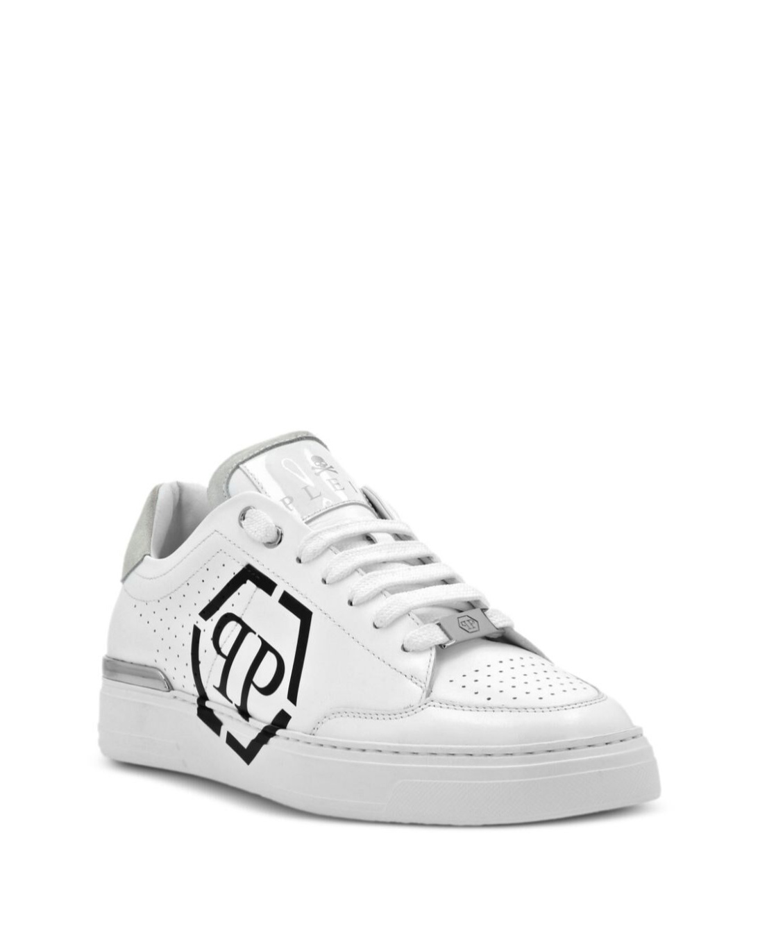 Philipp Plein Perforated Leather Sneakers Logo Detail In White