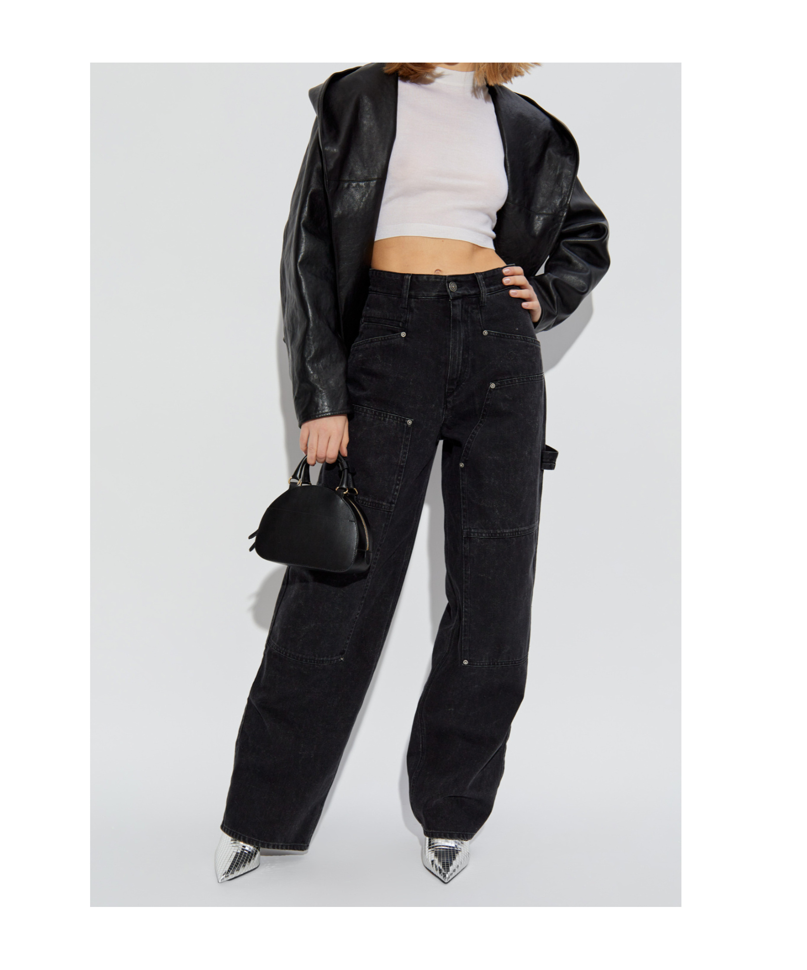 ALAÏA OPEN-NECKED BLACK SHIRT