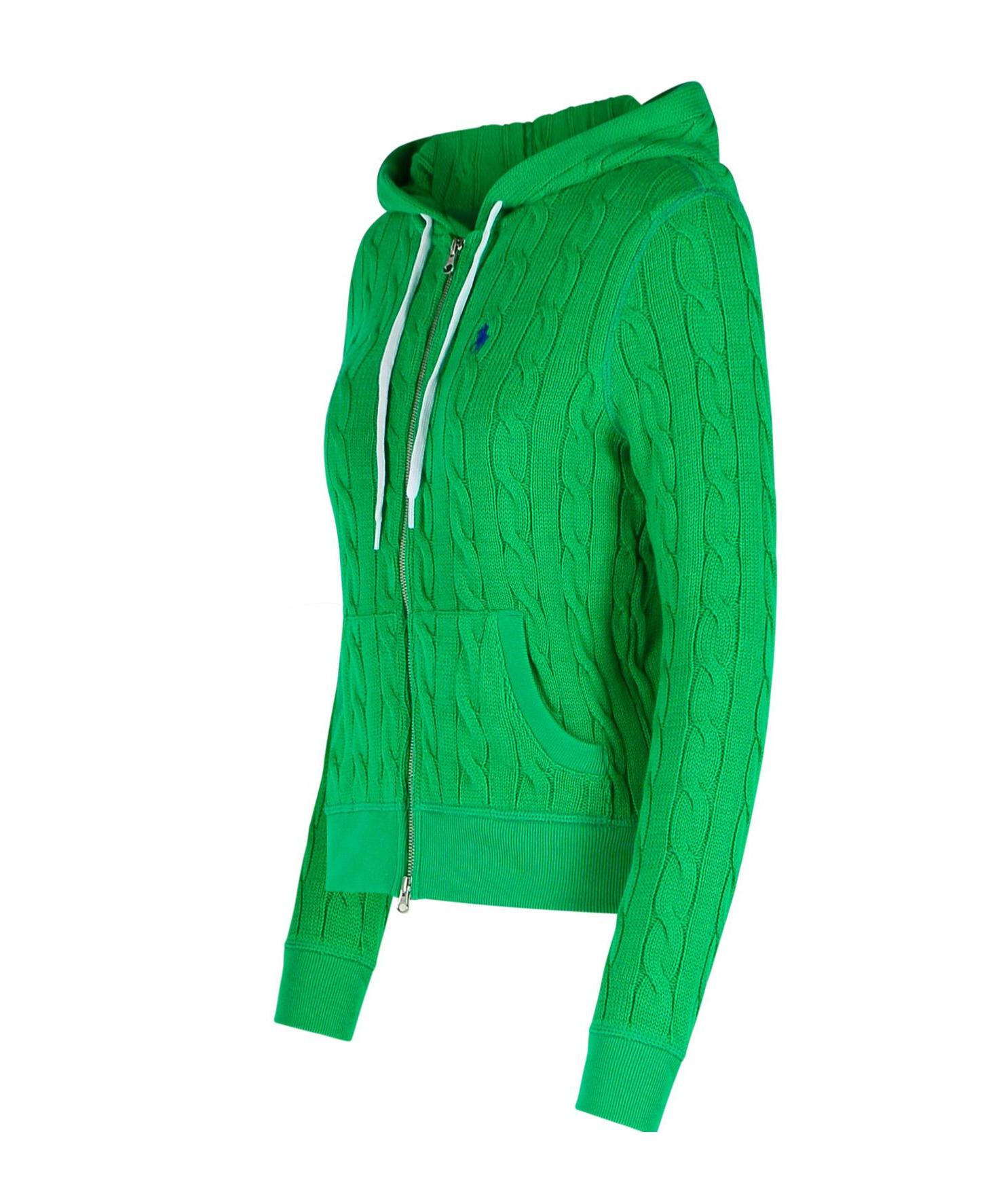 Polo Ralph Lauren Textured Cable Knit Hoodie With Full Zip Closure In Bright Green
