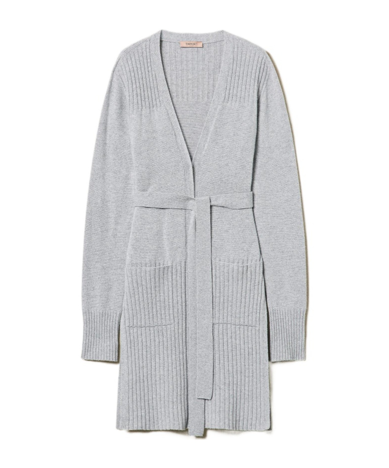 Twinset Lurex Maxi Cardigan In Gray