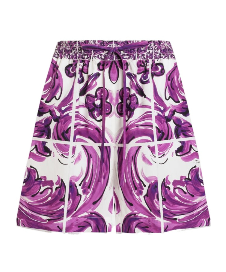 Dolce & Gabbana Women Cotton Shorts With Maiolica Print In Pink